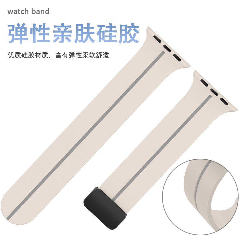 Picture of Two-color Striped Magnetic Folding Buckle Silicone Strap for Apple Watch Strap Magnetic Silicone Watch Strap