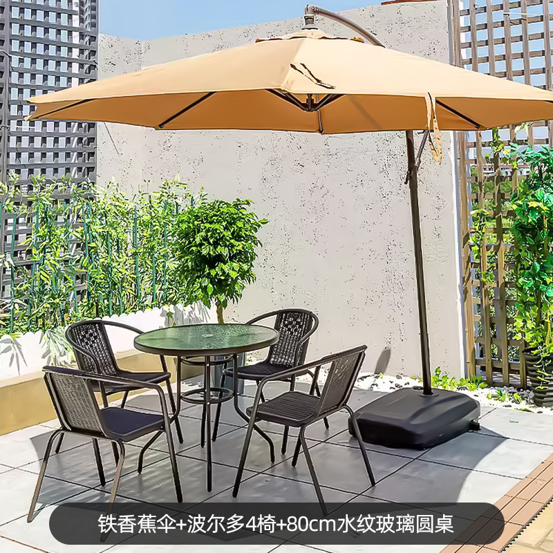 Picture of Outdoor Courtyard Table and Chair Rattan Chair Outdoor Leisure Three-piece Set Garden Terrace Wrought Iron Balcony Seat Combination Small Coffee Table