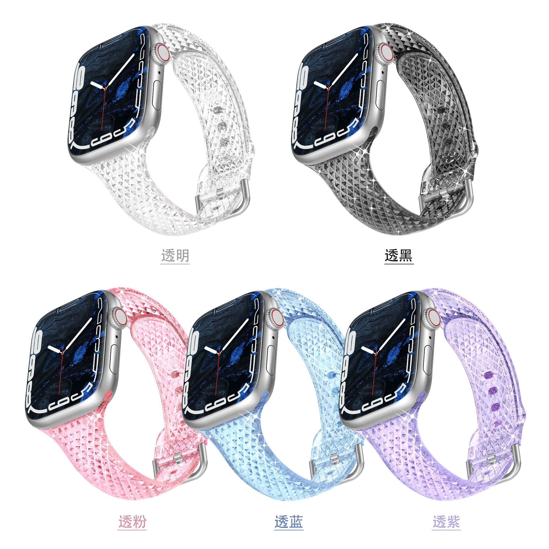 Picture of For Apple Watch Strap appleiwatch1-10 Generation S9 Diamond Pattern TPU Fine Strap Transparent Women's New