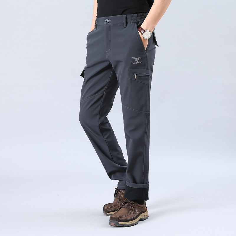 Picture of 105-3 outdoor assault pants men's velvet padded elastic soft shell pants windproof waterproof fleece ski pants mountaineering pants