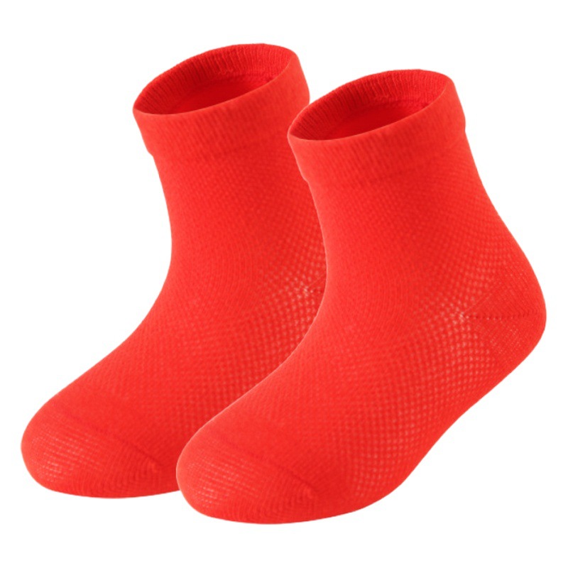 Newborn Solid Color Mesh Baby Short Socks Red Socks Spring and Summer Thin Men's and Women's Socks Children's Red Socks