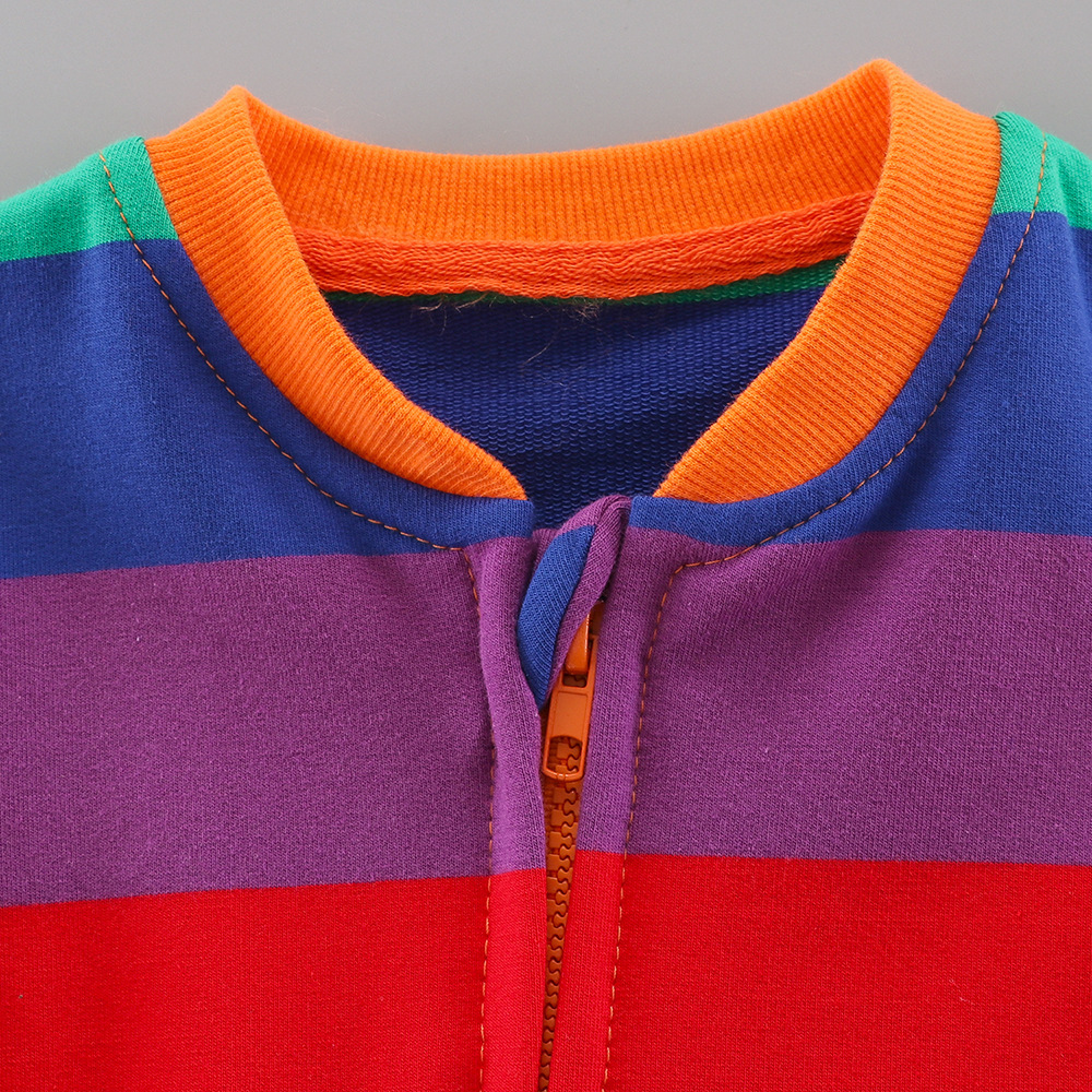 Picture of Infant Jumpsuit Spring & Fall Threaded Collar Long-Sleeved Stripesd Rainbow Zipper Shirt Outwear Baby Jumpsuit 0-1
