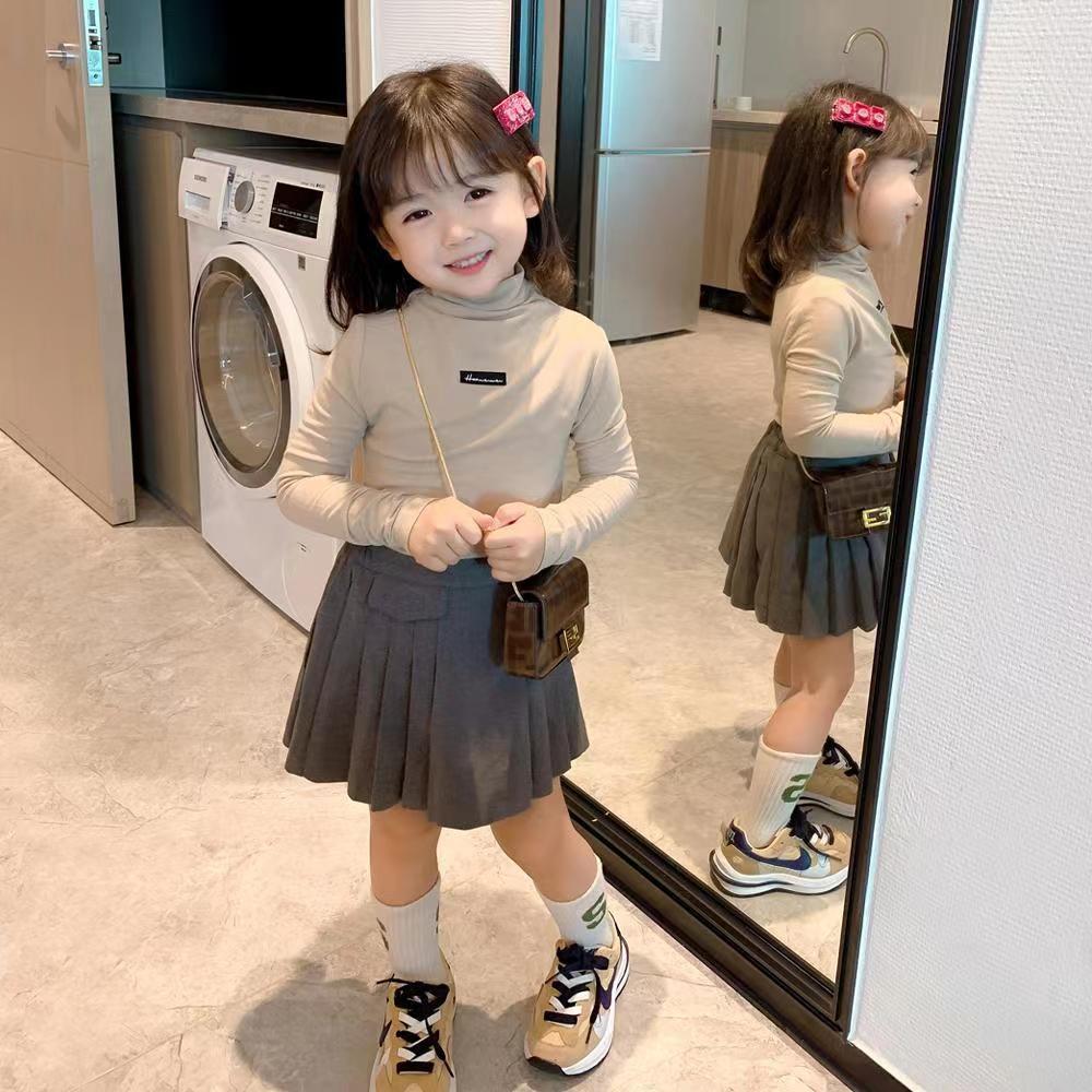 Picture of Girls' Bottoming Shirt 2025 Spring & Fall Pure Color Turtleneck T-Shirt Kidsren's Style Thickeneded Brushed Stretch Winter Top
