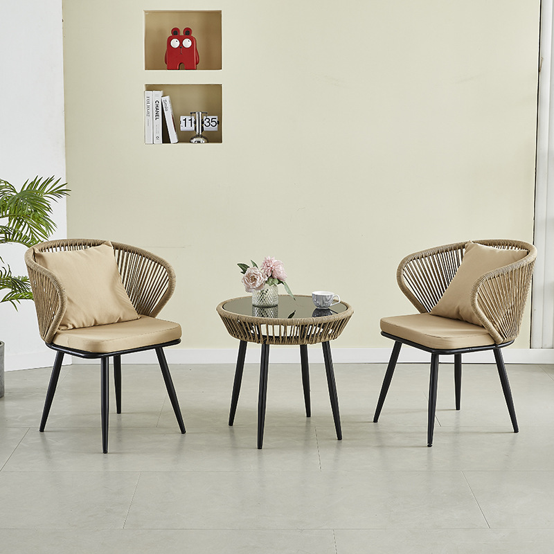 Picture of Courtyard Leisure Backrest Rattan Chair Restaurant Terrace Balcony Outdoor Chair Small Garden Cafe Combination Table and Chairs