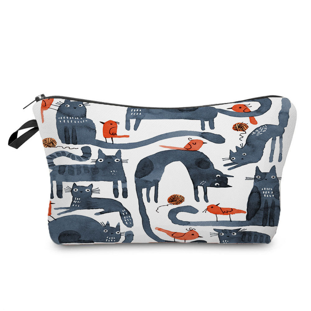 Picture of 2022 creative small portable storage bag multi-functional pencil bag set cute cat Group printing cosmetic bag