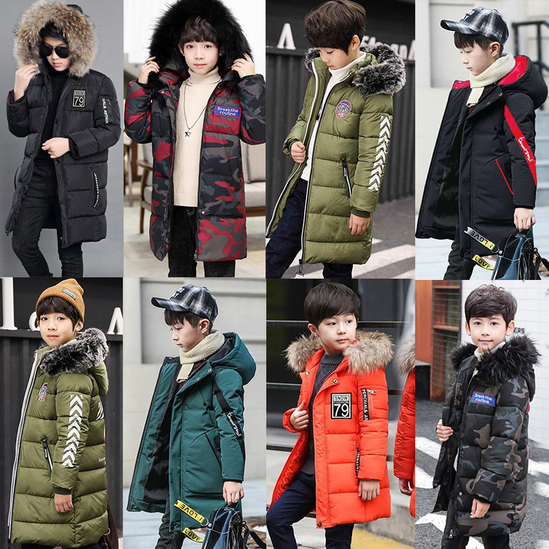 Picture of 2020 new autumn and winter boys' medium and large children's cotton-padded coat long western style winter coat down cotton-padded coat cotton-padded jacket