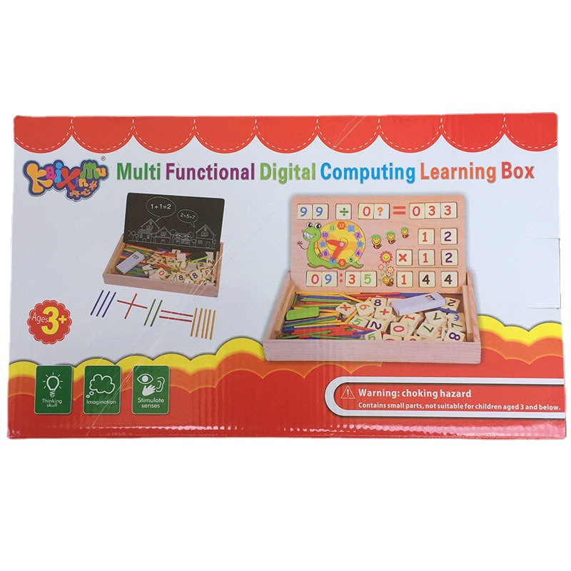Picture of Children's Wooden Multifunctional Operation Learning Box Clock Counting Stick Student Addition and Subtraction Black and White Drawing Board Educational Toy