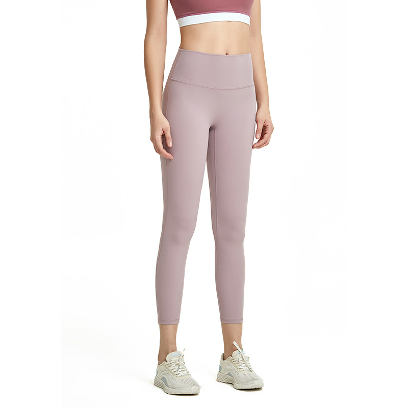 Picture of Amazon European and American Nude Leggings Yoga Pants Women's High Waist Hip Lifting Tight Fitness Sports Running Cropped Pants