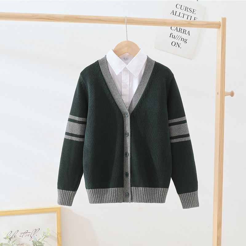 Picture of Spring and Autumn New Children's Knitted Cardigan Pure Cotton Color Block Knitted Cardigan Sweater Primary School Uniform Jacket Wholesale