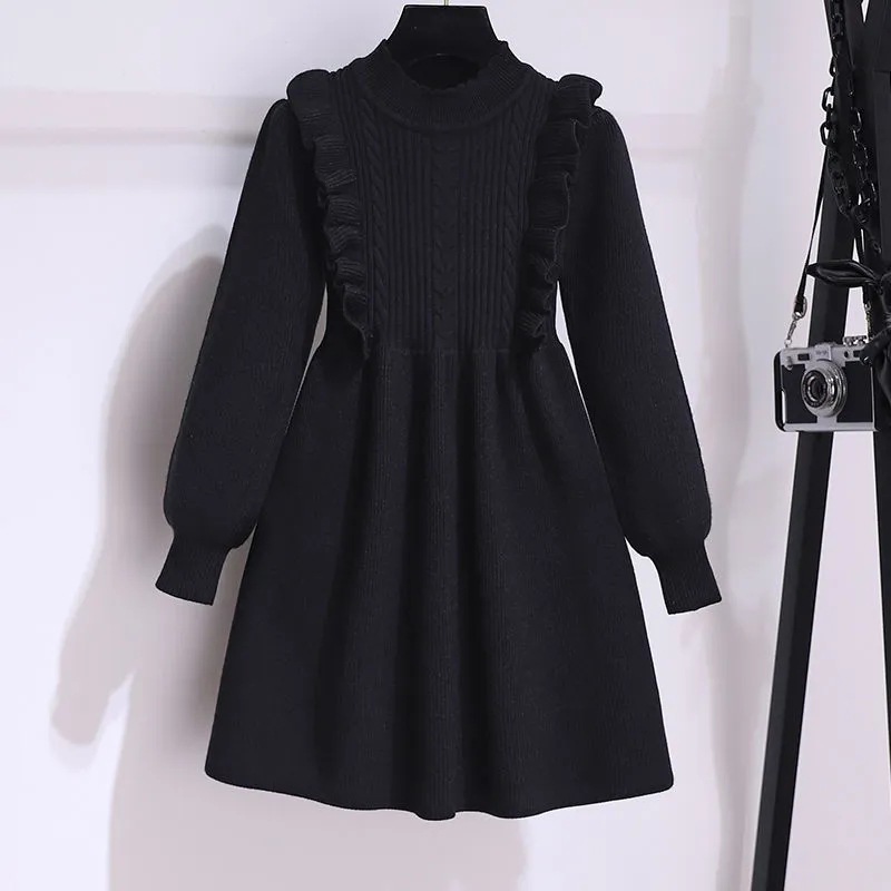 Picture of Girls Knitted Dress Autumn and Winter Autumn Children's Sweater Dress Red New Year Little Girl Sweet Princess Dress