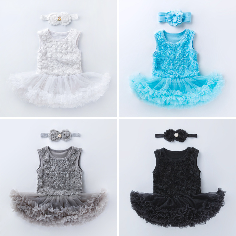 Picture of Amazon Hot Selling Baby Rose Sleeveless Princess Dress Baby Girl Solid Color Full Moon One Year Old Holiday Dress