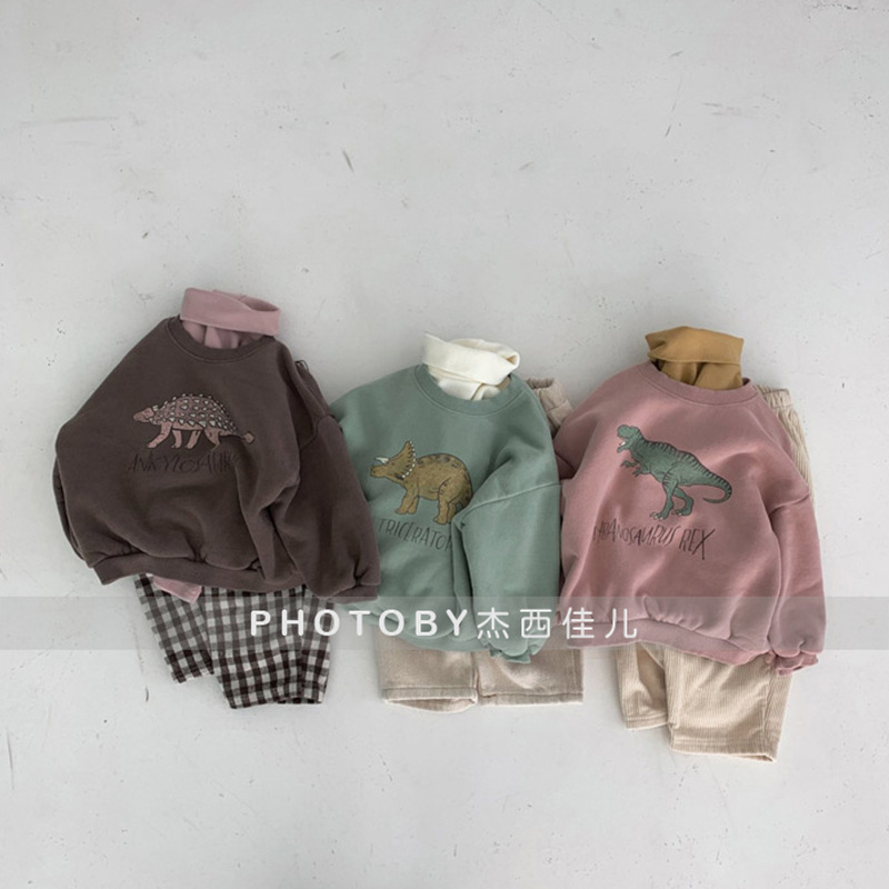 Picture of Children's ins Korean Style Autumn and Winter New Top for Boys and Girls Baby Western Style Cute Cartoon Dinosaur Long Sleeve Trousle Sweater t