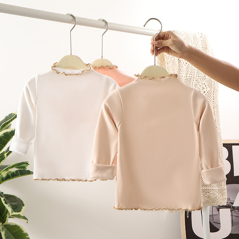 Picture of 2023 autumn and winter New de Velvet girls' bottoming shirt color matching wooden ear Western style baby warm girls' inner top