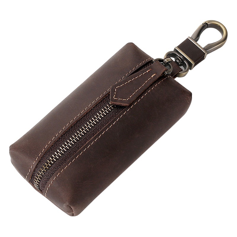 Large-Capacity Key Bag Retro Crazy Horse Cowhide Universal Car Key Bag Multi-Functional Home Key Leather Case