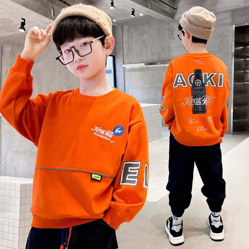 Picture of 2025 New Boys' Long Sleeve T-Shirt Spring Clothes Big Children's Stylish Sweater Spring and Autumn Top Fashionable Handsome Base Shirt