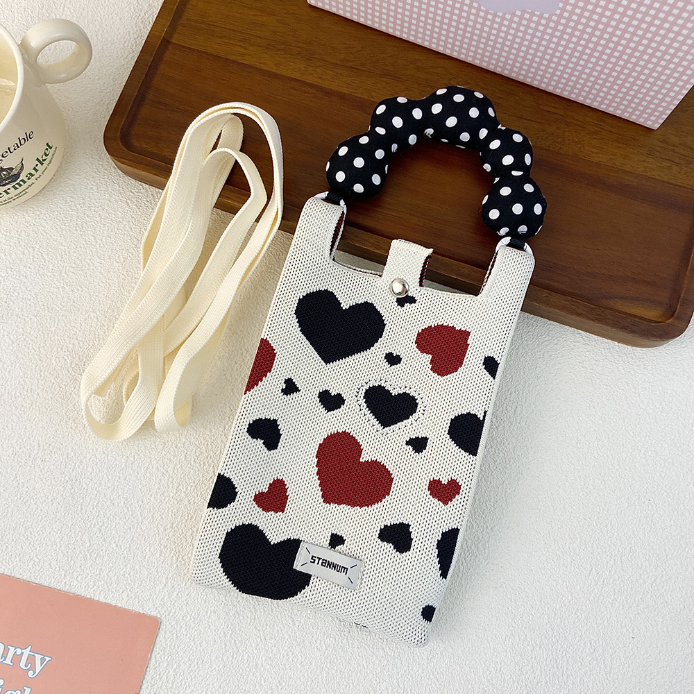 Picture of Cartoon Knitted Mobile Phone Bag Korean Style All-match Crossbody Bag Small Portable Student Coin Purse Single Shoulder Hand Bag