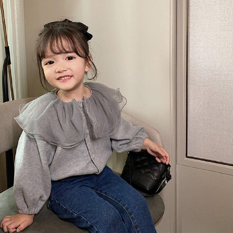 Picture of Girls' Outwear Mesh Lotus Leaf Collar Doll Top Cardigan 25 Autumn New Export Children's Clothing Dropshipping 3-8 Years Old