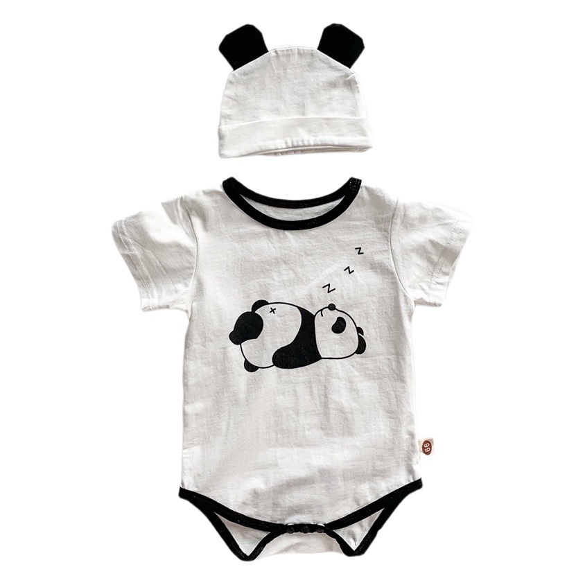Baby Clothes ins Korean Baby Cute Panda Triangle Bag Fart Clothes for Male and Female Baby One-piece Climbing Suit + Hat