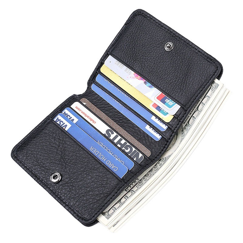 Women's Genuine Leather Wallet Top Layer Cowhide Coin Purse Wholesale Multi-Function Button Type Coin Purse Cross-Border Women's Wallet
