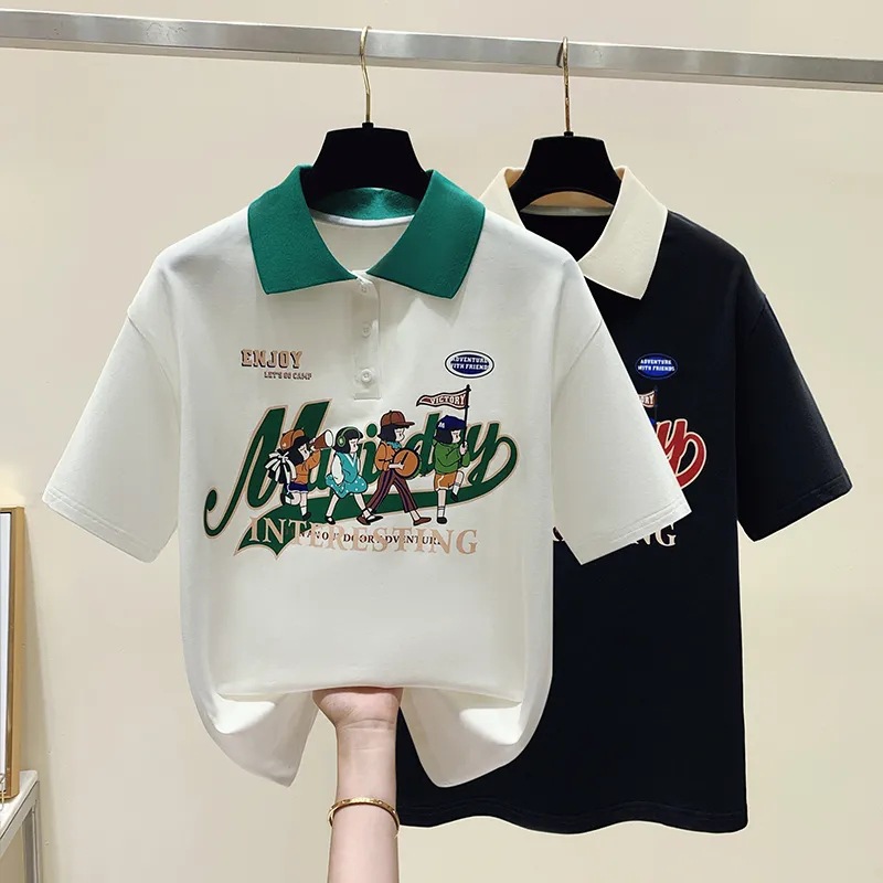 Girls' Short-sleeved T-shirt 2024 New Summer Fashionable Children's Polo Shirt T-shirt Little Girl's Casual Top