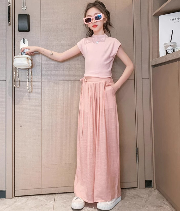 Picture of Original Version with Lining for Girls, Summer New Korean Fashion Internet Celebrity Casual Short-Sleeved Wide-Leg Pants Two-Piece Set