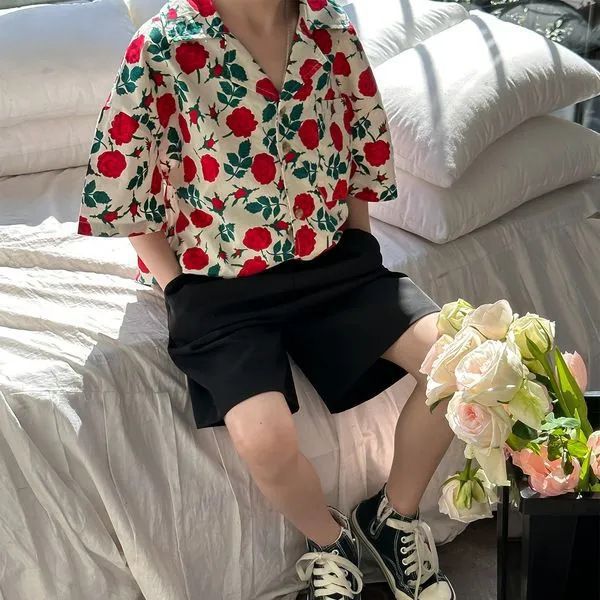 Picture of Boys Flower Shirt suit Summer 2024 New Baby Top Fried Street Handsome Children's Short-sleeved Shirt Trendy