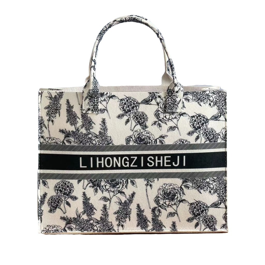Picture of Douyin's Popular High-Looking Chinese Style Accessible Luxury Blue and White Porcelain Pattern Large-Capacity Work Clothing Durable Felt Gift Handbag