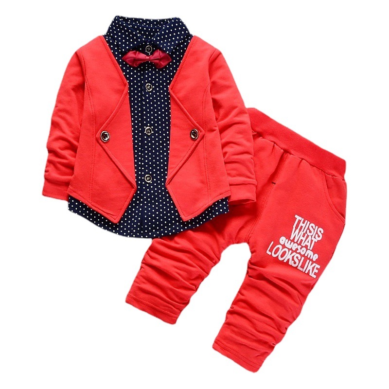 New spring and autumn baby casual bow tie small suit two-piece clothes 1-4 years old a generation of fashion