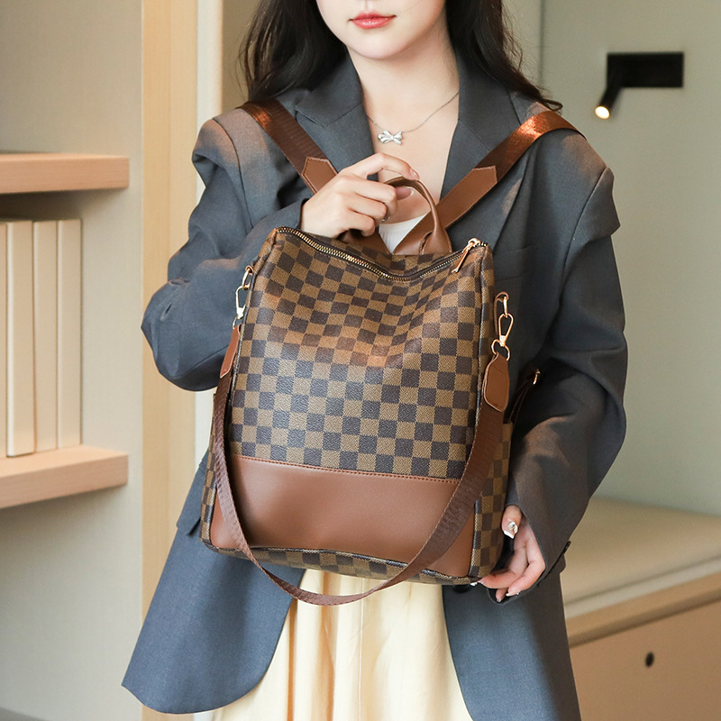 Picture of High-value Plaid Anti-theft Women's Backpack 2023 New Large Capacity Three-use Backpack Women's All-match Lightweight Bag