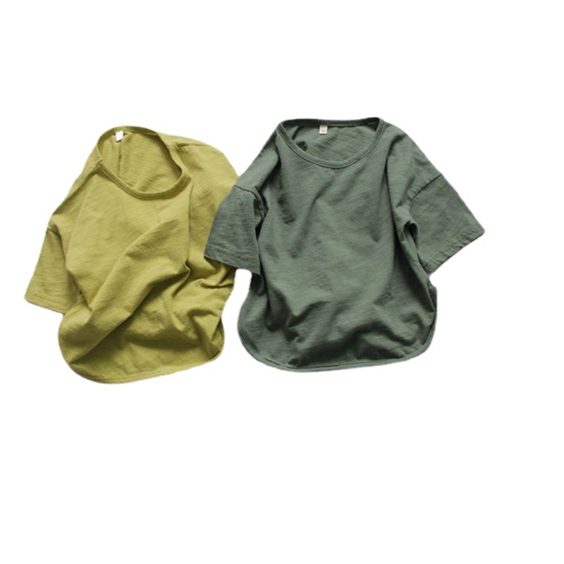 Spring Pure Color Kidsren's Bottoming Shirt Korean Style Girls T-Shirt Round Neck Loose Boys Summer Top Short-Sleeved Cotton Dropshipping