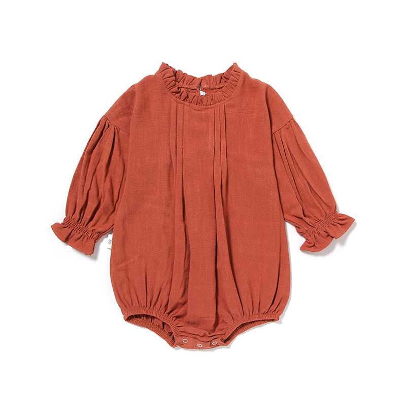 Picture of Cross-border ins European and American Climbing Wear Long-sleeved jumpsuit Solid Color Linen Hatshirt Wrap Baby Girl Baby Clothes