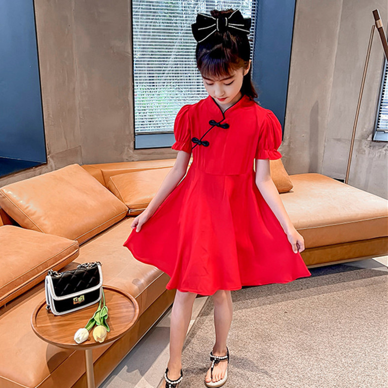 Picture of Girls' Cheongsam Summer Internet-famous Foreign-style Little Girl's Improved Cheongsam Dress Children's Summer dress Chinese Style Tang Dress