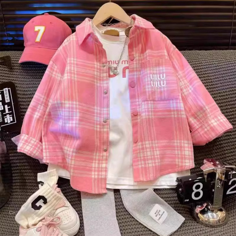 Picture of Girls' Shirt Spring 2024 New Style Kidsren's Long-sleeved Plaid Shirt Spring & Fall Outwear Little Girl's Top
