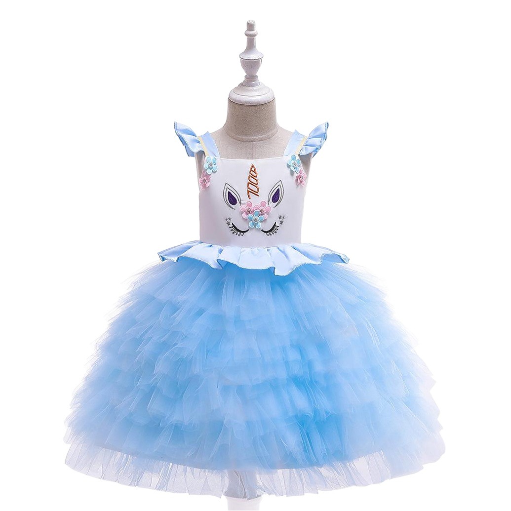 20.23 million Christmas Dress Children Unicorn Dress Girl's Gauze Rainbow Princess Dress Cotton 4-12 Years