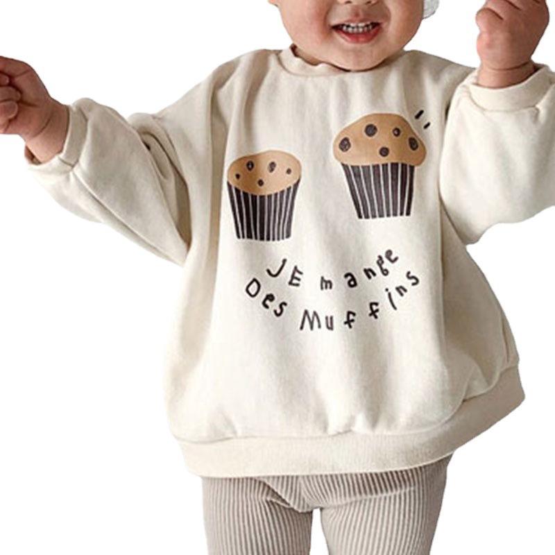 Picture of Children's Korean-style Winter New Top for Boys and Girls Ins Western-style Cute Small Cake Printed Fleece Casual Sweat