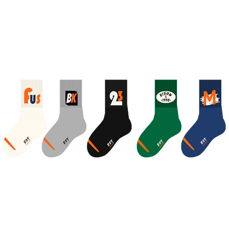 Picture of Boys Socks Autumn and Winter Cotton Socks Children's Mid-tube Socks Spring and Autumn Middle-old Children's Letter Fashionable Socks Boys Winter Sports Socks