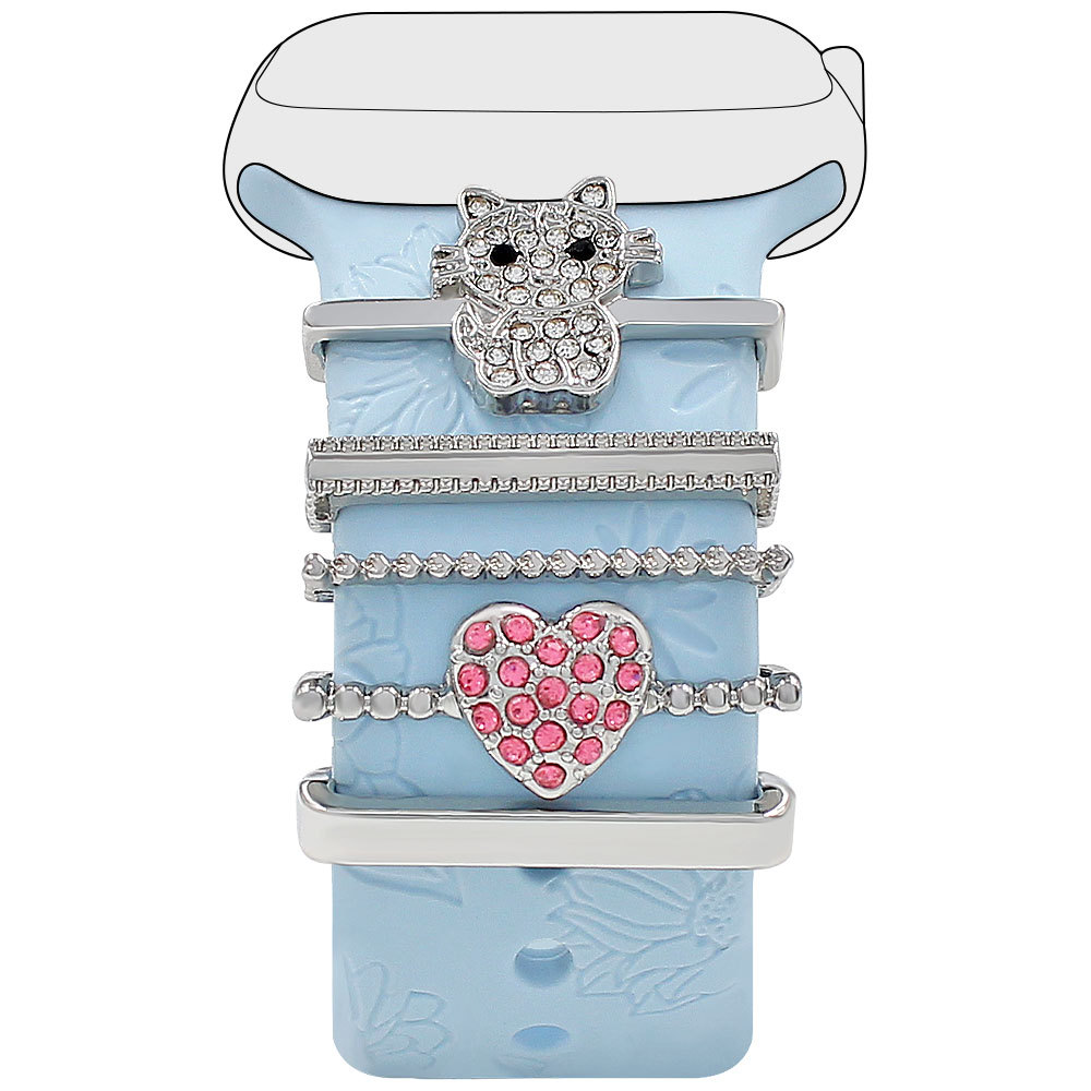 Picture of Applies to Apple Watch Watch Universal Silicone Strap with Diamond Cat Decoration