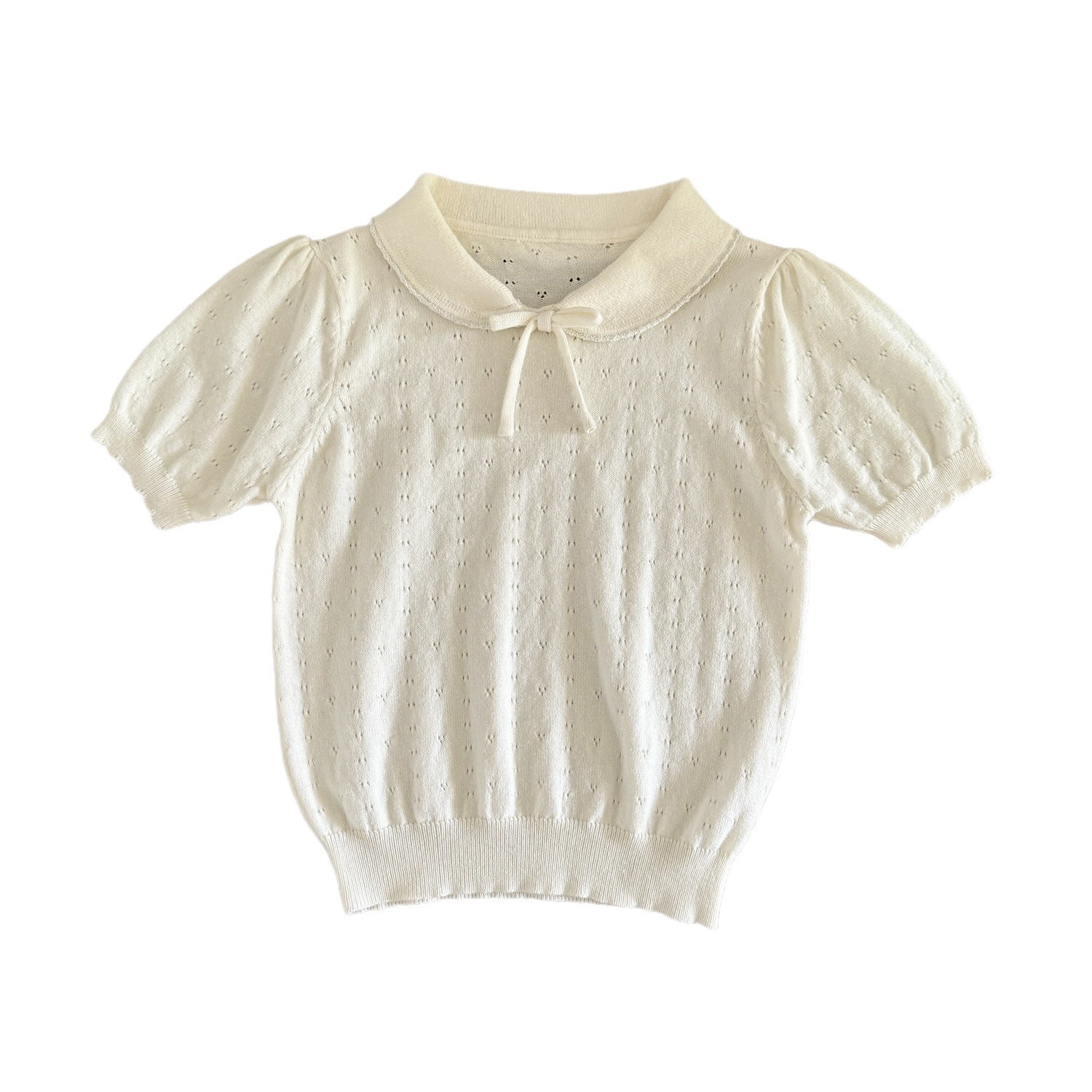 Picture of Japanese Children's Wear Girls Short-sleeved Sweater with Laps Cute Bow Short-sleeved T-shirt Ins Women's Short-sleeved Top
