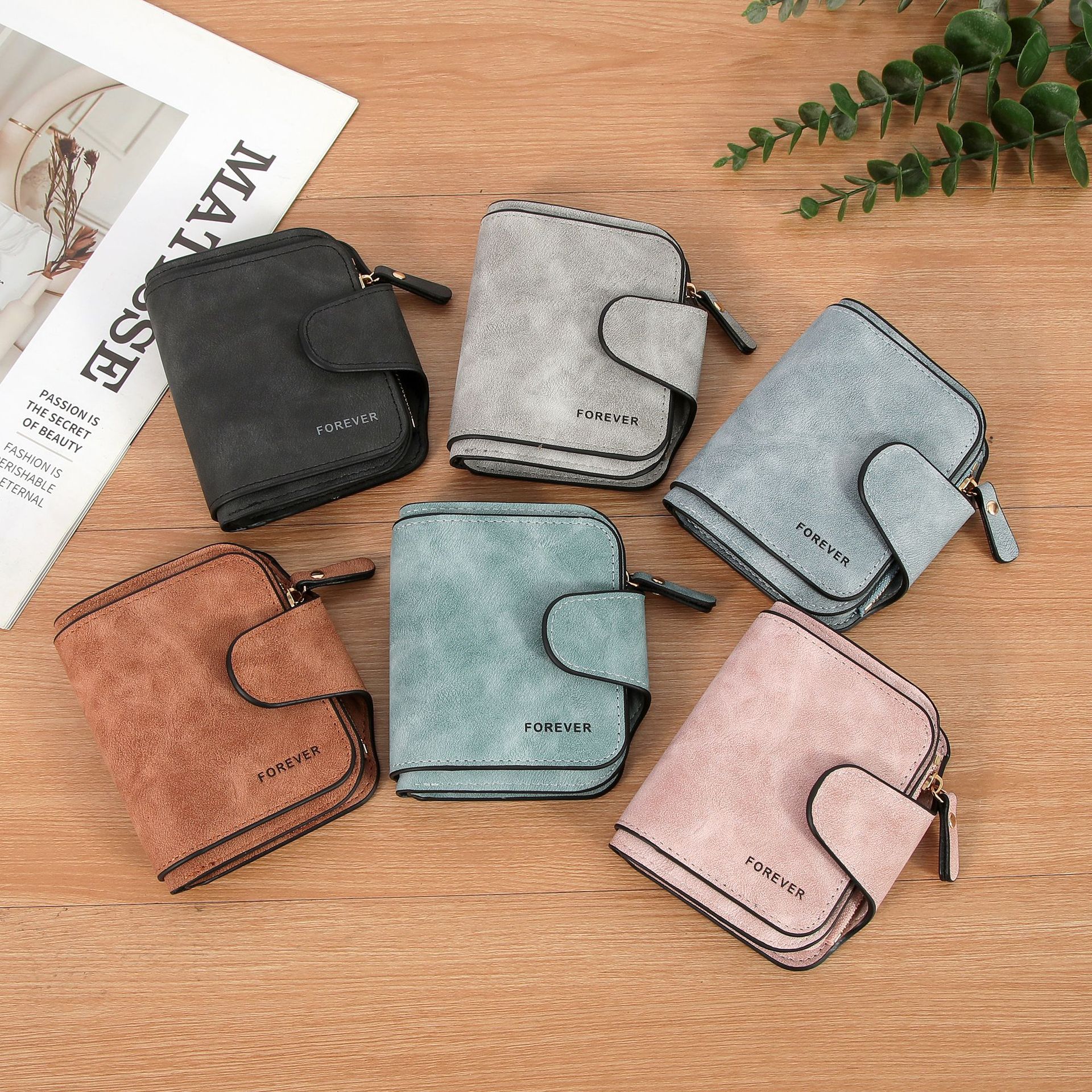 Picture of Cross-Border Retro Nubuck Leather Women's Wallet Short Multi-Card Slot Coin Purse Buckle Wallet Student Small Clutch Bag