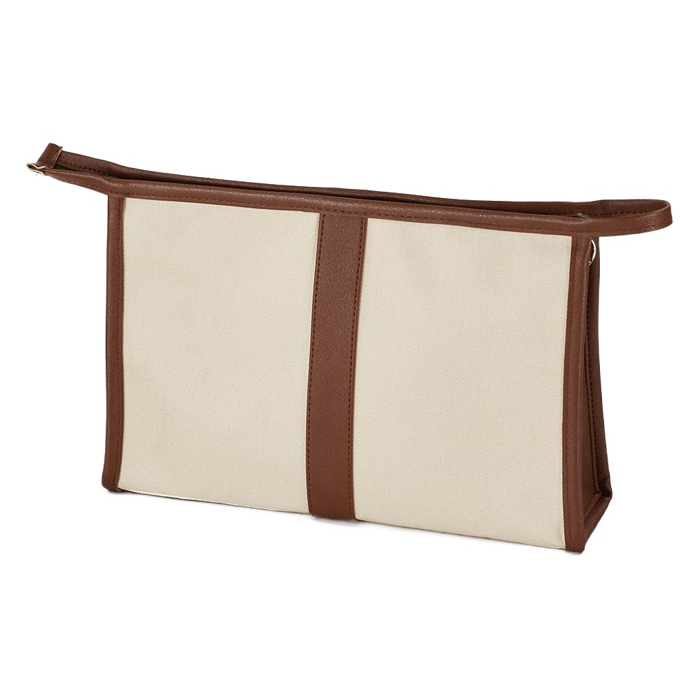 Quality fine grain canvas wash bag zipper portable cosmetic storage bag men's and women's PU leather stitching travel cosmetic bag