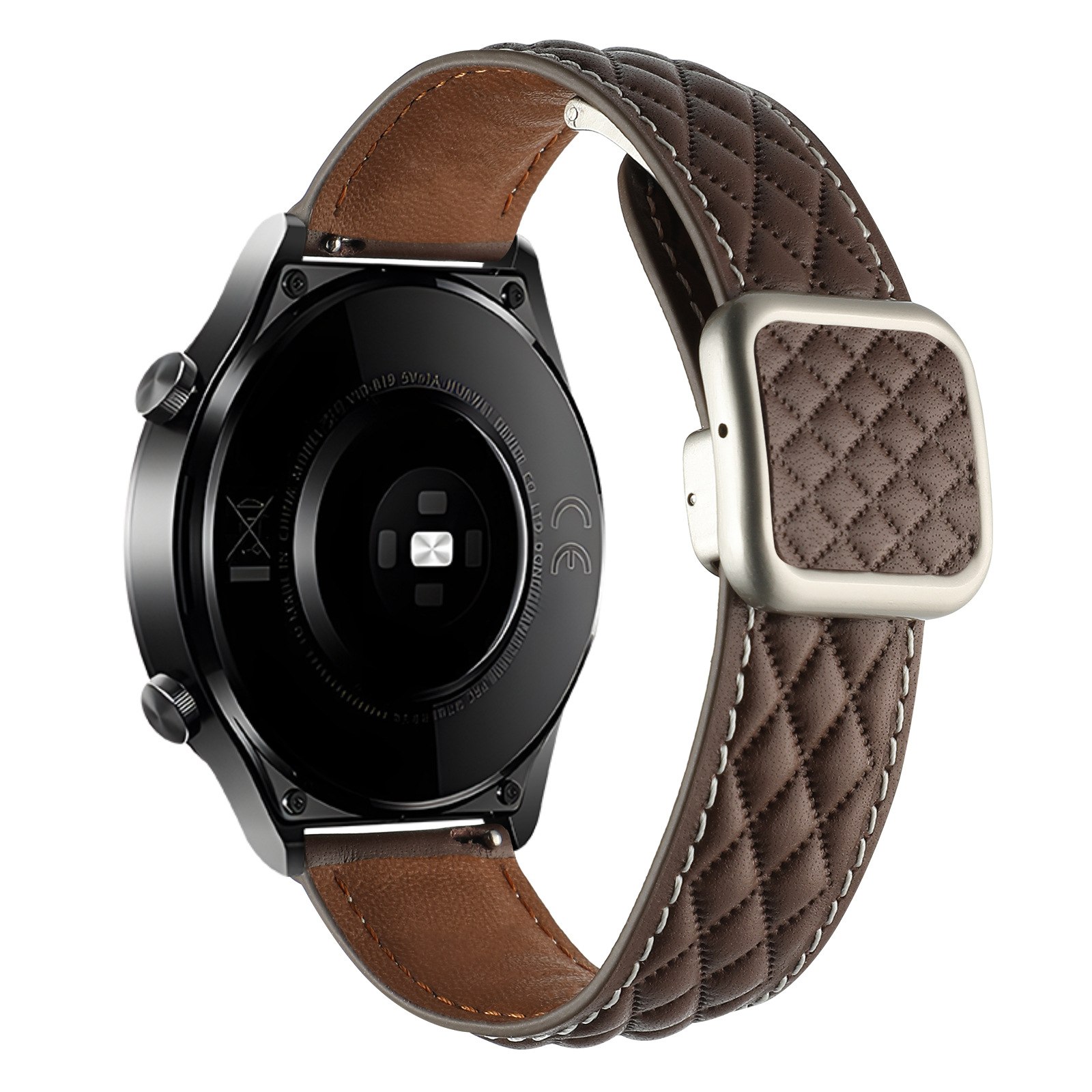 Picture of Suitable for Huawei Gt5 Samsung Watch Xiaomi S4 Genuine Leather Quilted Pattern Double-Sided Leather Foldableing Magnetic Square Buckle Watch Strap