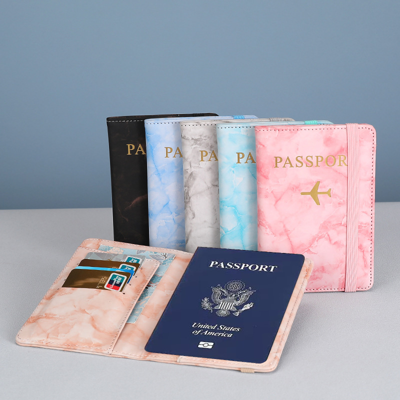 Picture of Factory Direct pu passport holder multi-function ticket holder short certificate bag marbling storage passport protective cover