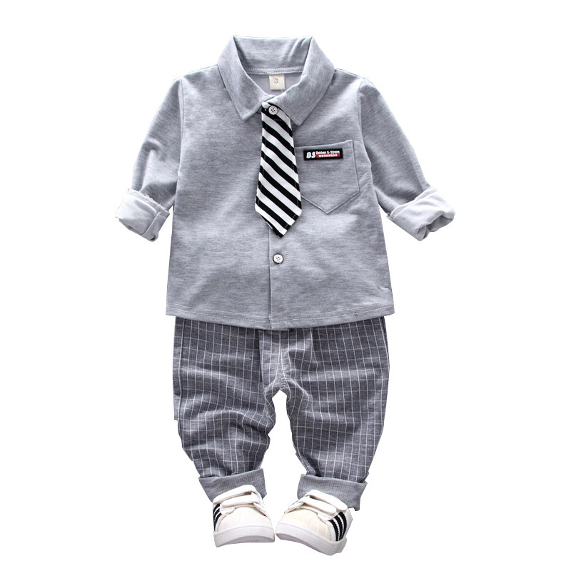 Picture of Spring new Korean version of new children's clothing Korean version of boys and girls Children's suit children's long sleeve two-piece bow tie shirt wholesale tide