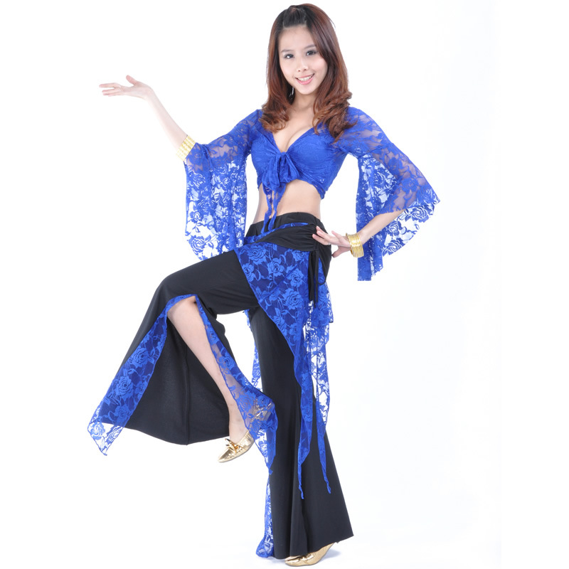 Picture of 08# Lace Pants Lace Top Belly Dance Clothing Trumpet Sleeve Matching Waist Skirt Split Pants Chaozhou Tripartite