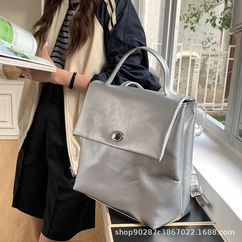 Picture of This Year's Popular Korean Silver Backpack for Women 2025 Summer Sends New Large-Capacity Casual Work Clothing Versatile Backpack