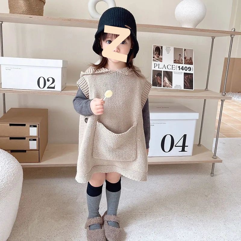 Picture of Children's clothing girls' vest Spring and Autumn New lazy big pocket niche hooded knitted baby children's sweater horse