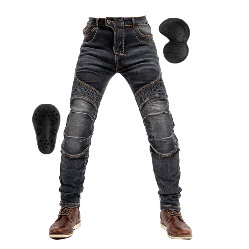 Picture of Motorcycle Kevlar Riding Pants Side Zipper Motorcycle Jeans Four Seasons Slim-Fit Elastic Invisible Protectors Upgrade