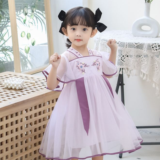 Girls Han Dynasty Dress Children's Ancient Style Flying Sleeve Mesh Skirt Baby Princess Dress Summer Dress Fashionable 2024 Summer