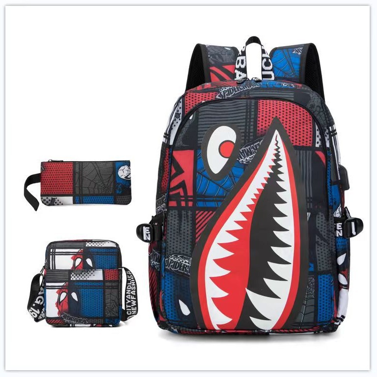 Picture of Cross-border Oxford Shark Schoolbag Primary School Grade 4, 5 and 6 Large Capacity Backpack Personalized Simple Backpack for Men