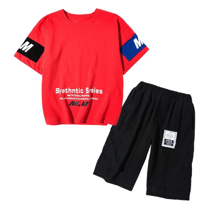 Children's Clothing Boys' 2025 Suit Summer Kidsren's Sports and Leisure Wear Medium and Large Kidsren's Short-Sleeved Two-Piece Set Preppy Trend